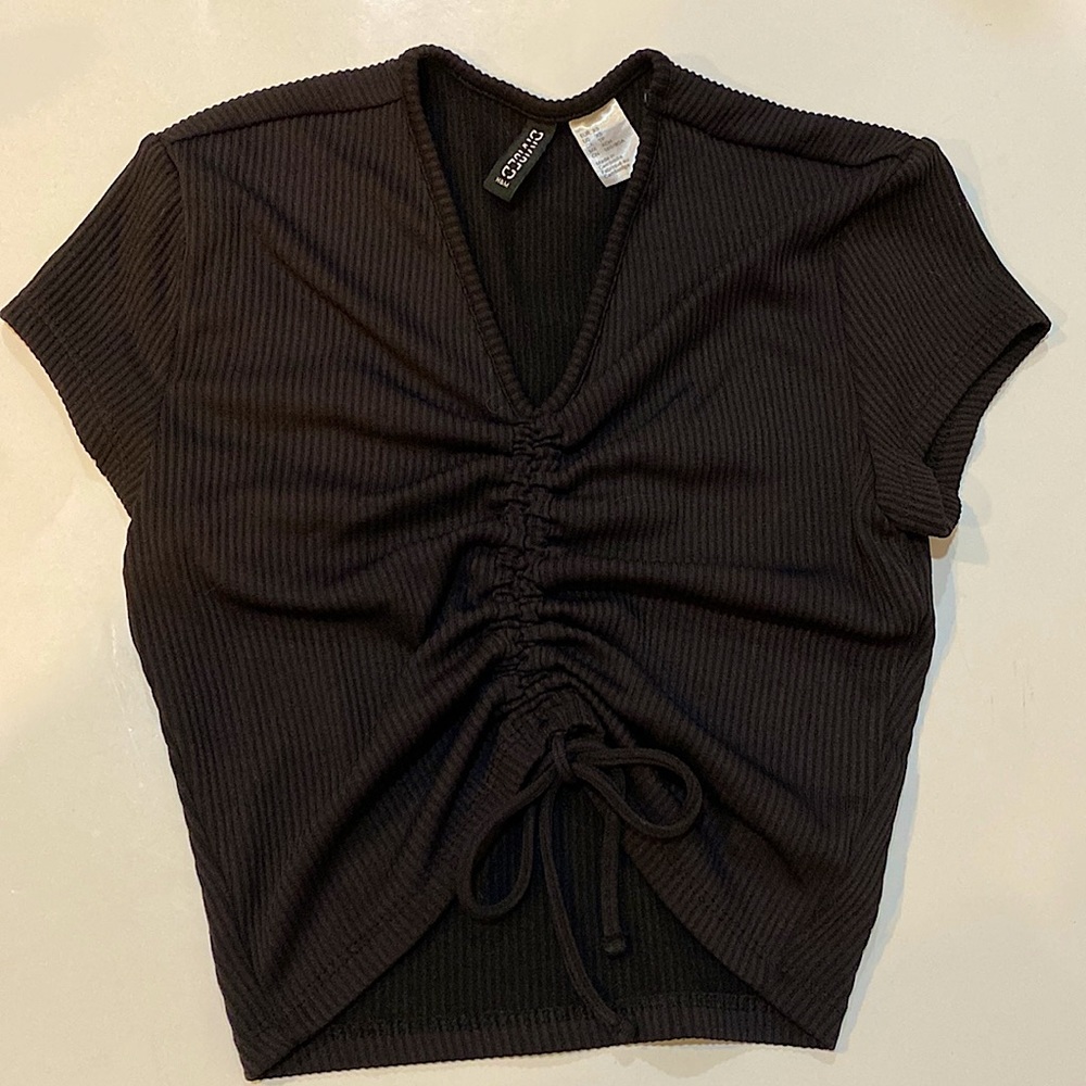 H&M Divided Black Crop Top with adjustable front tie- Size XS